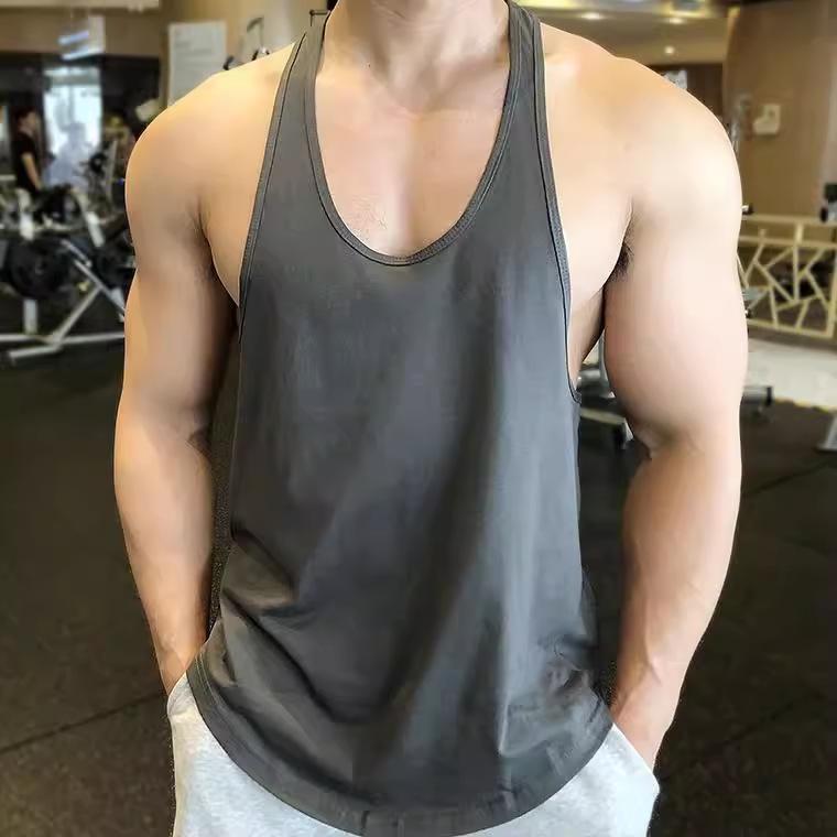 New Sports Vest Men'S Loose Summer Pure Cotton Fitness And Bodybuilding Quick Drying Sleeveless Shoulder White Base Shirt Sleeveless T-Shirt