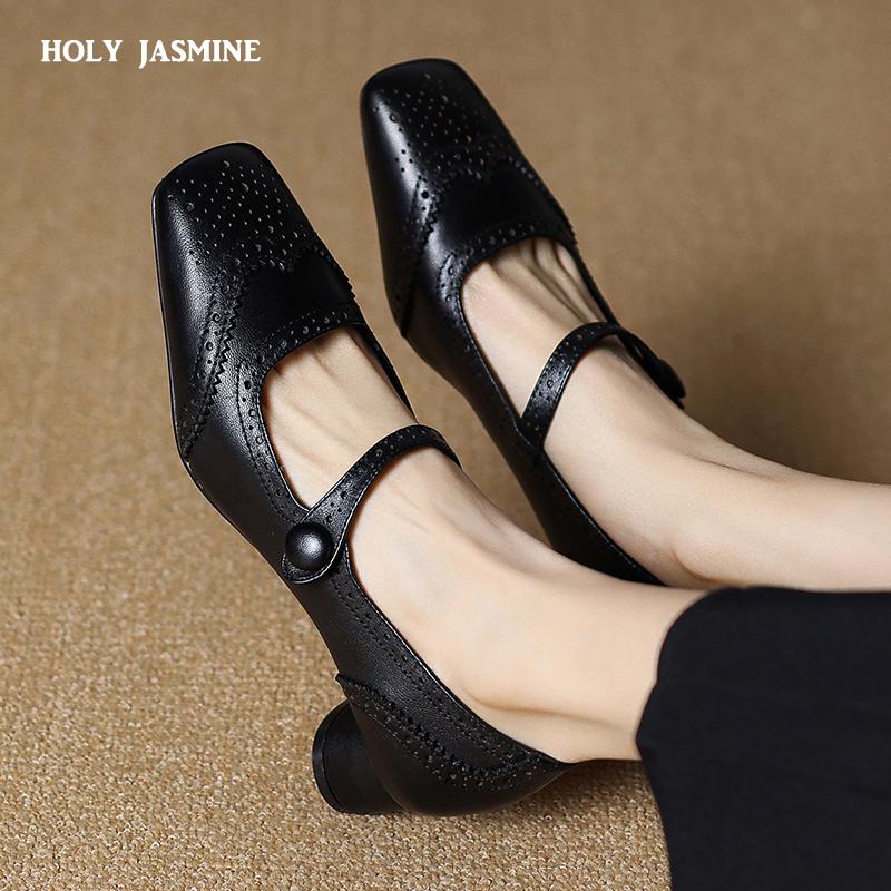 2024 Новый размер 34-40 натуральная кожа обувь женская Мэри джинсы туфли на высоком каблуке квадратный носок модные офисные туфли женская обувь