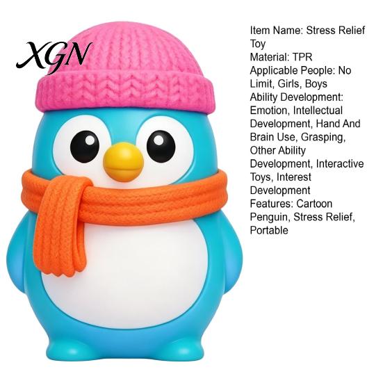 Penguin Stress Relief Toy Cartoon Knitted Hat Scarf Squeeze Sensory Ball Anti-anxiety Soft Animal Desk Kids