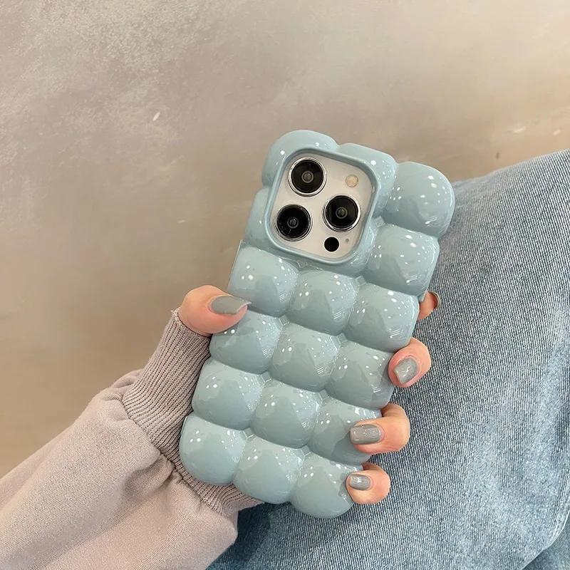 Милый мультяшный 3D чехол-решетка для iPhone 15 14 13 16 Pro Max 12 11, глянцевый, конфетный, однотонный, из мягкого силикона, противоударный