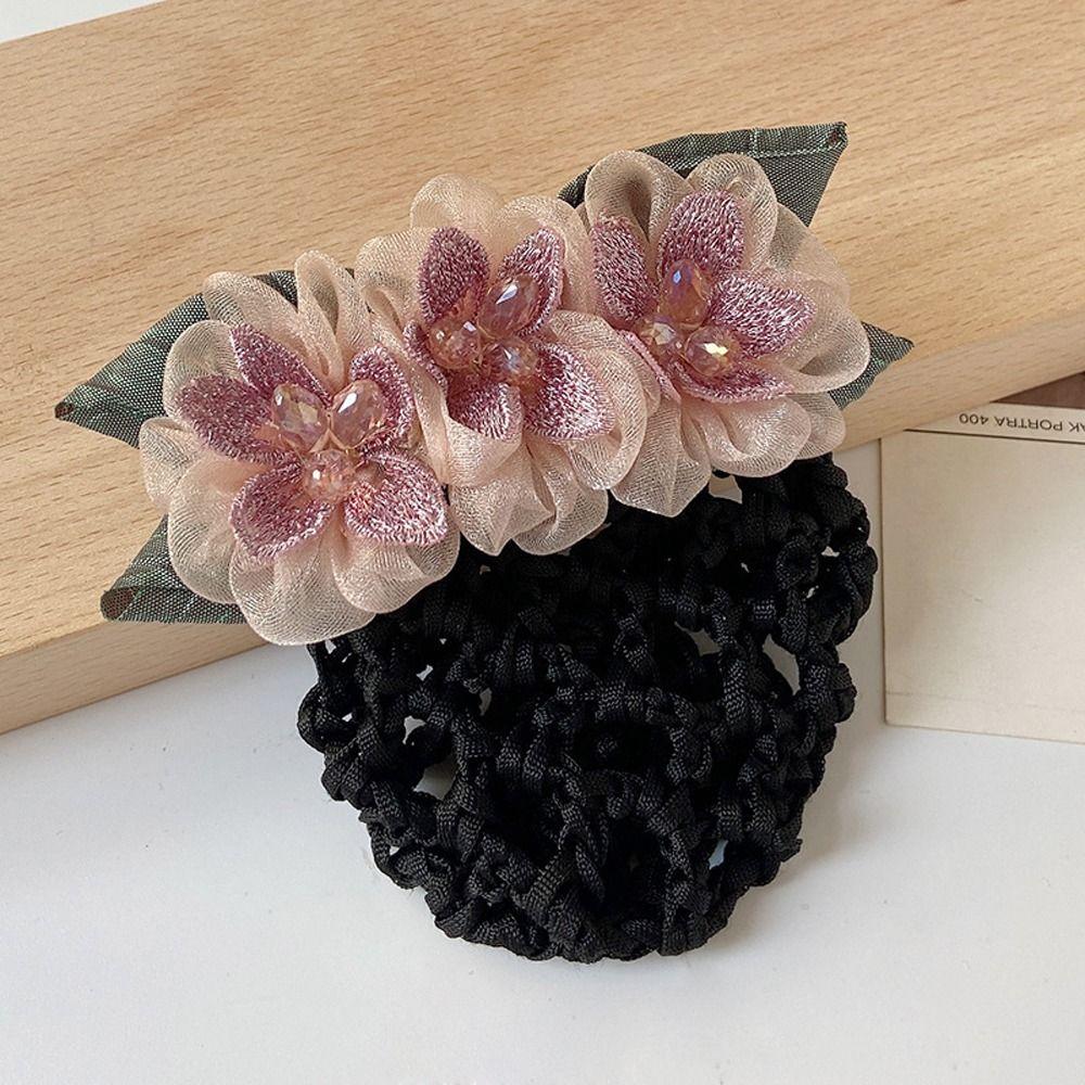 Бантик для волос, чехол для пучка, женские пружинные зажимы, кружевная сетка для волос с цветком, корейский пучок, снуд, заколки для волос, чехол для сетки