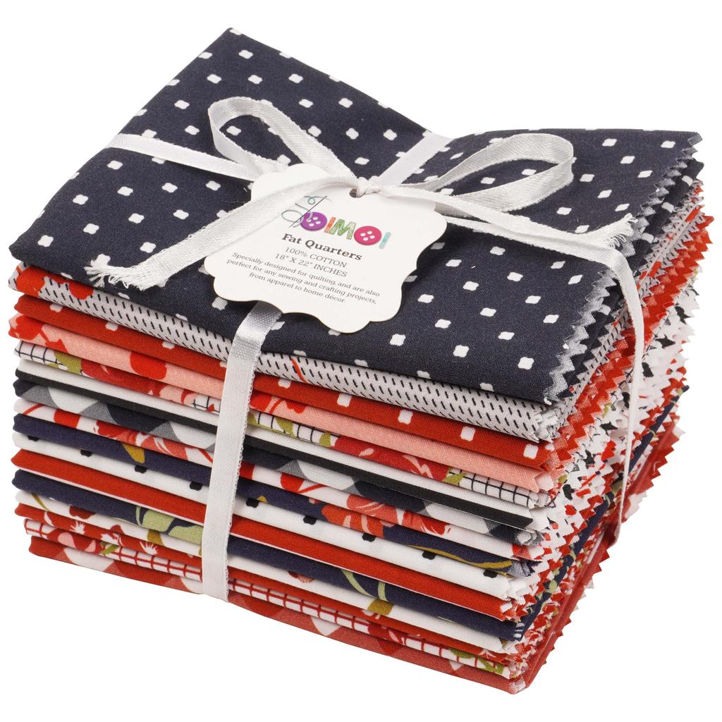Soimoi Комплект из 16 штук Fat Quarter Bundle — цветочный с геометрическим принтом, 18 x 22 дюйма, лоскутное шитье «сделай сам» — предварительно нарезанная ткань из 100 хлопчатобумажной ткани для квилтинга, красная, синяя и