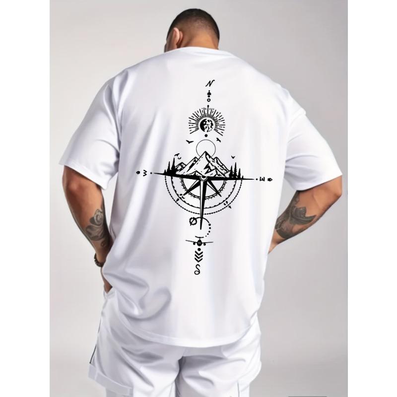 Men's Vintage Compass Print Short Sleeve Crew Neck Casual Sports Thin Summer Spring T-shirt