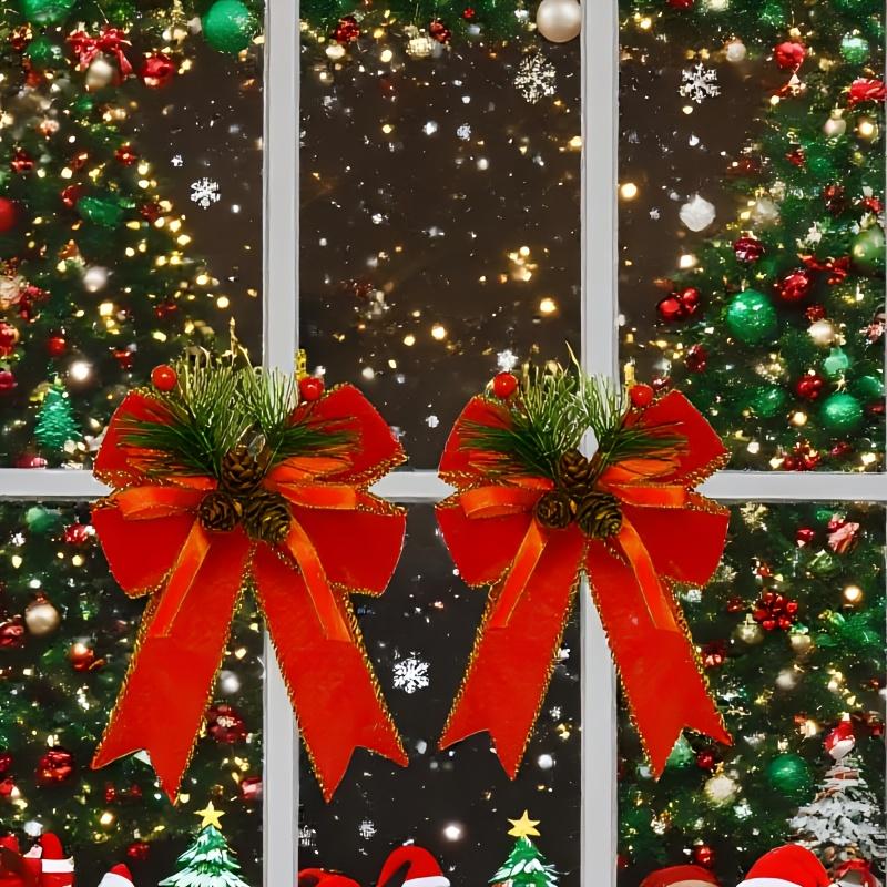 6 шт., Подвеска для украшения верхушки рождественской елки, Большой бант, Сделай сам, Бархатная ткань, Лента с манжетами, Украшение для праздничной вечеринки, Подарок для праздничной вечеринки