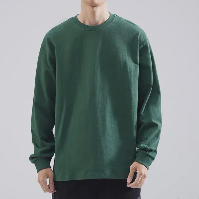 Мужская свободная белая футболка с длинными рукавами и круглым вырезом на весну и осень