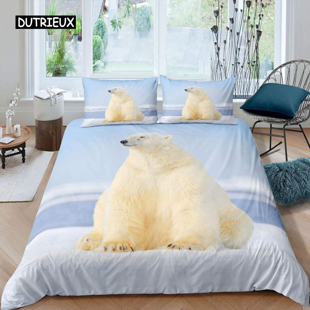 Белый медведь пододеяльник комплект постельного белья размера Queen Белый медведь с рисунком животных пододеяльник с принтом медведя для взрослых подростков детей