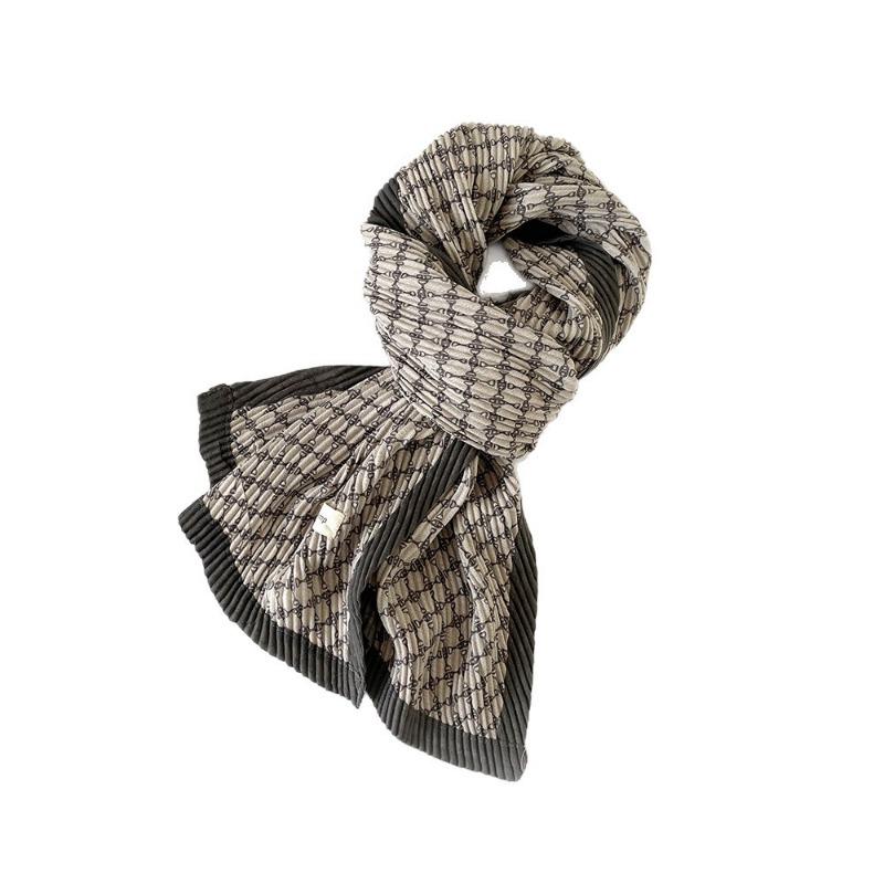 New Fashion Imitation Cotton and Linen Pleated Scarf Women's Printing Double-layer Cotton and Linen Decorative Scarf Shawl