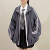 Jackets Women Striped Females BF Harajuku Stand Collar Zipper-pocket Leisure Streetwear Popular Wind-proof Outwears