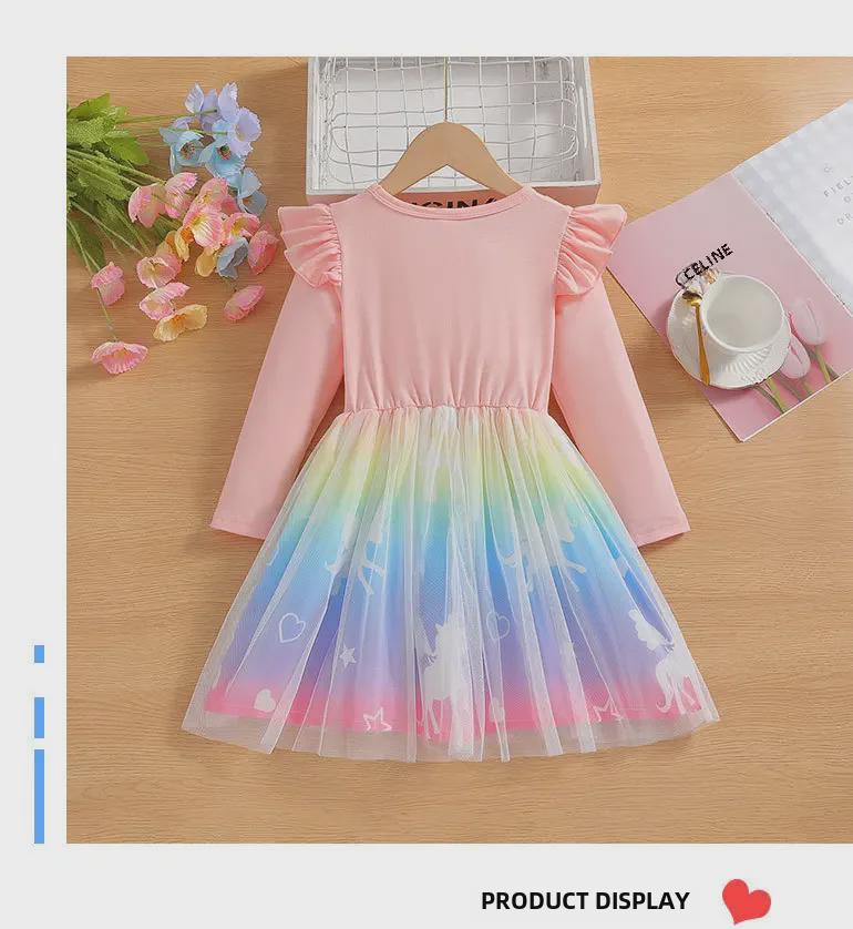 Платье-сетка принцессы-единорога для девочек 2025 года — модный дизайн с изображением сказки для маленьких детей