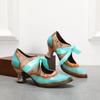 Women Shoes Pumps Retro High Heels Genuine Leather Pointed Toe Handmade Ladies Lace Up Shoes