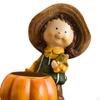 Autumn Harvest Girl Resin Figurine Candlestick Height 13.5cm Handmade Home Decoration