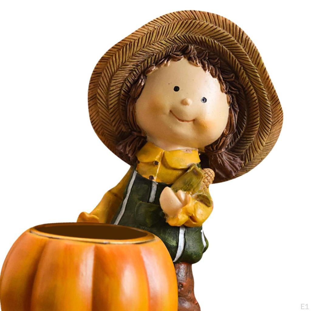 Autumn Harvest Girl Resin Figurine Candlestick Height 13.5cm Handmade Home Decoration