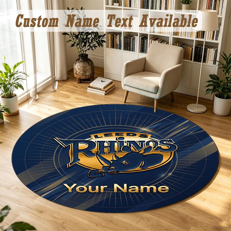 Round Rug Custom NameLeeds Rhinos Pattern Non Slip Carpet Home Floor Decor