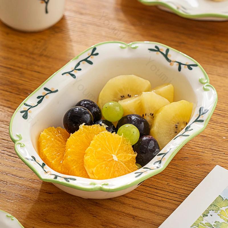 Необычные расписанные вручную керамические тарелки Роскошная ресторанная тарелка для фруктового салата Домашняя вкусная еда Обеденная тарелка Изысканная столовая посуда