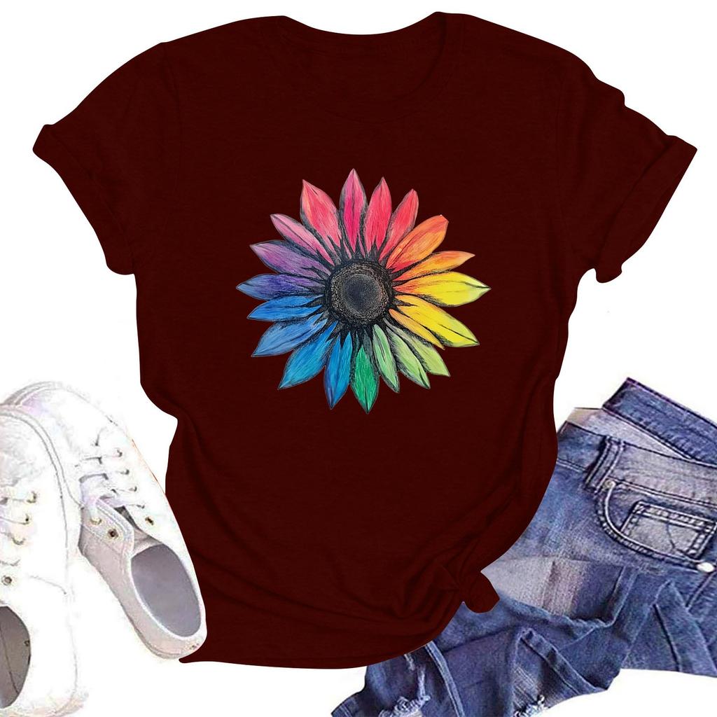 Женская повседневная свободная футболка с принтом, круглый вырез, пуловер, короткий рукав, топ