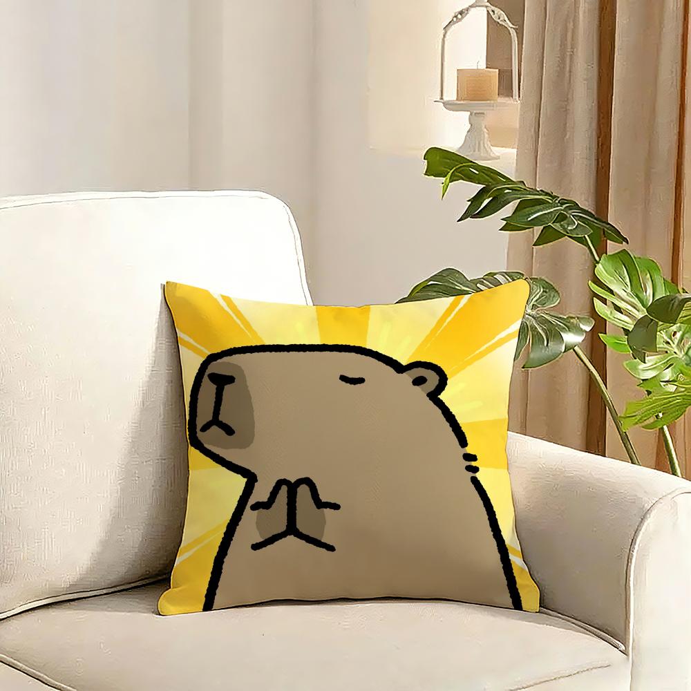 Capybara Cartoon Cute Cushion Cover Reversible Plush Pillow Cover Soft Fluffy Home Decor for Sofa Bedroom