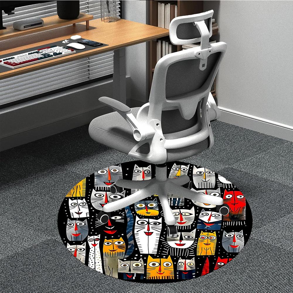 1pc Cat Party Office Round Area Rug, Indoor Mat Suitable ForOffice, Under Office Chairs Bedroom Living Room Home Decor, Room Decot149