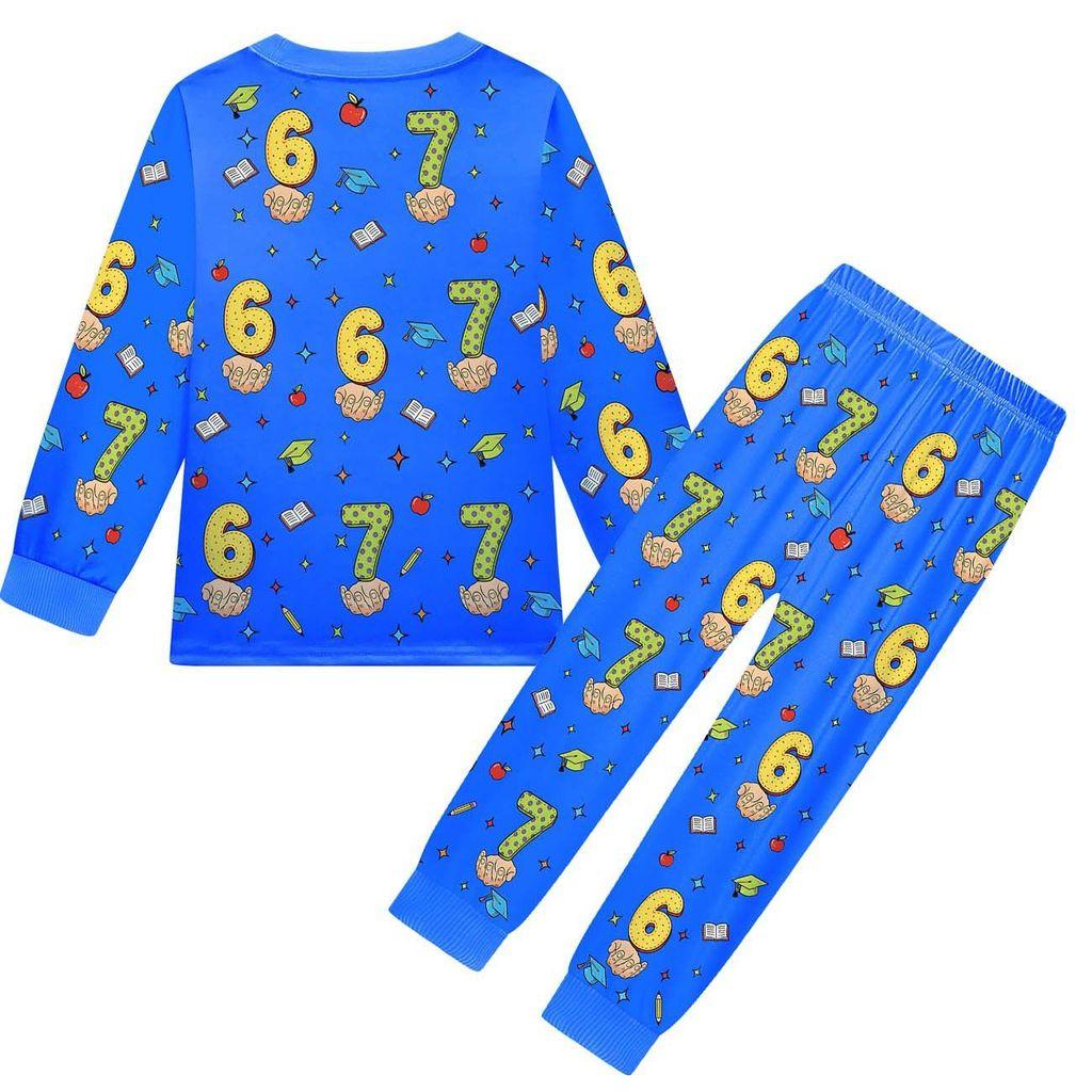 19699 Детские Мальчики Девочки Украсть Маразм 67 Шесть Семь Принт Футболка с Длинными Рукавами Брюки Пижама Комплекты для Сна
