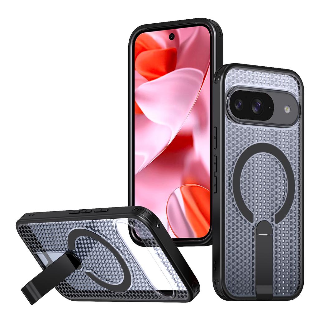 For Google Pixel 10 Magnetic Case Kickstand Grid Texture TPU PC Phone Back Cover