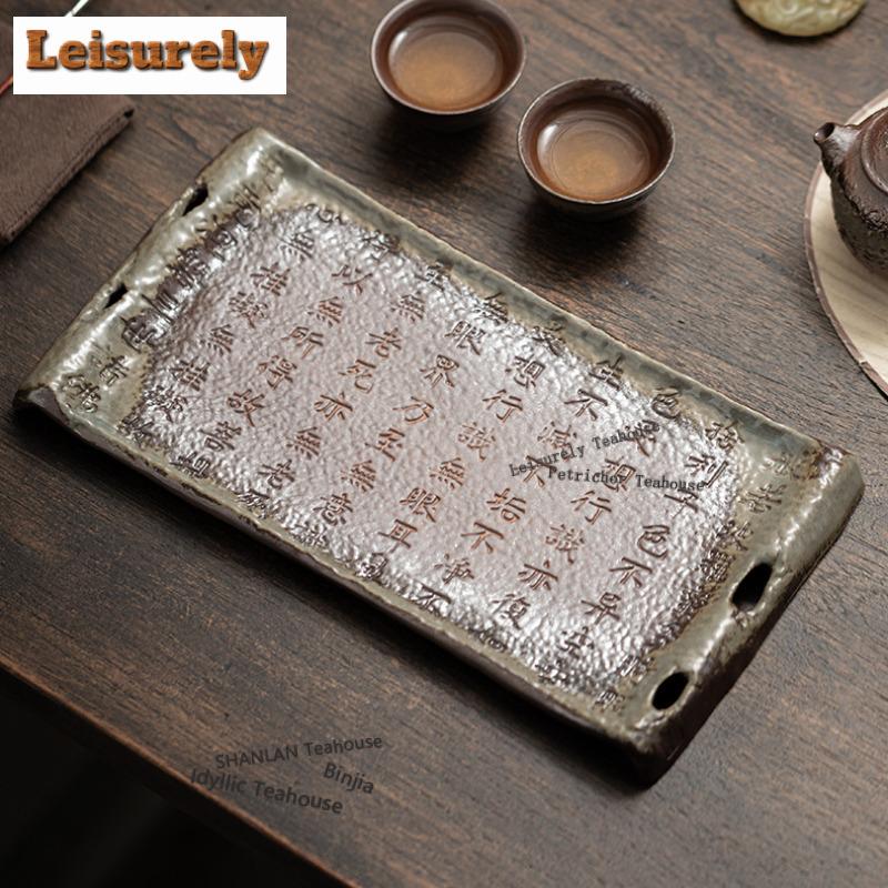 Coarse Pottery Clear Water Heart Sutra Tea Tray Japanese Cuisine Table Coffee Storage Board Cutlery Organizer Dishes For Serving