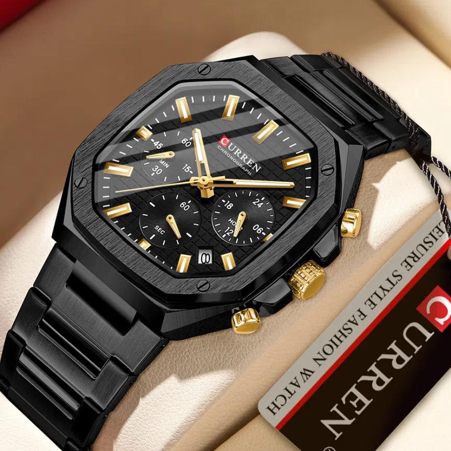 CUREEN часы для мужчин новые деловые квадратный циферблат календарь водонепроницаемый светящийся хронограф стальной браслет мужские часы