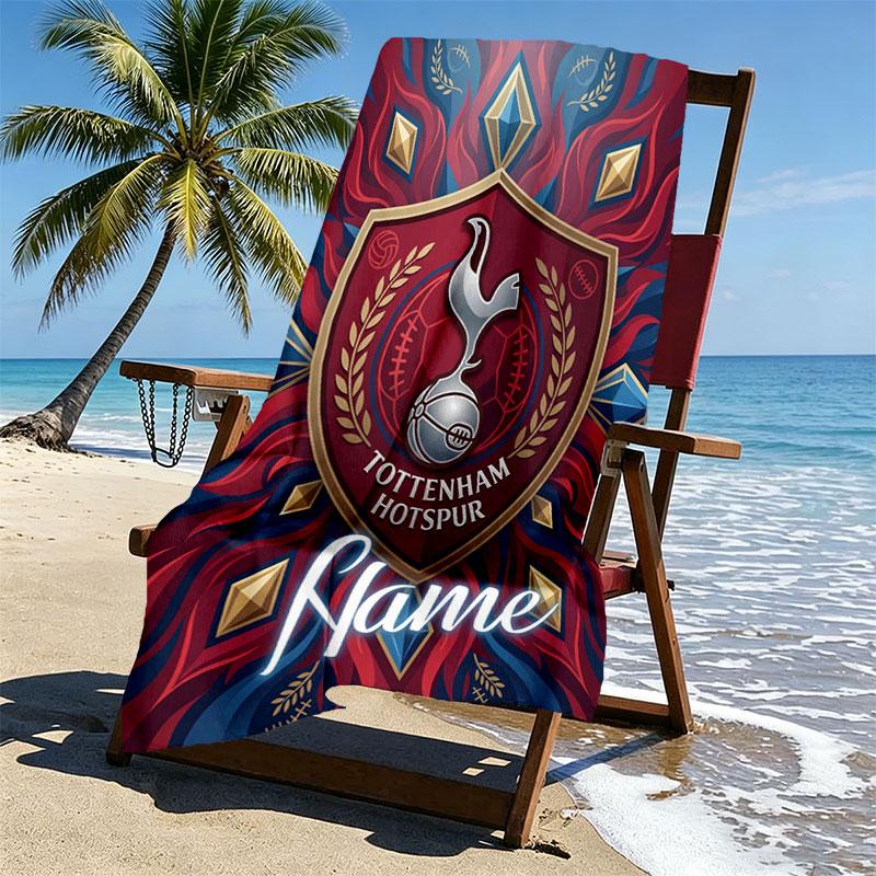 Custom Name Personalized Tottenham Hotspur Print Beach Towel, for Trip Camping Beach Party Home Decor, Birthday Gift for Family & Friends