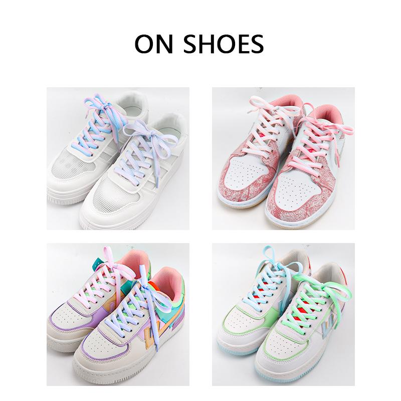 Flat Shoelaces for Sneakers Metallic Shiny Silver Shoe Laces Colorful Bright Silk Shoelace Gradient Glitter Women Shoestrings