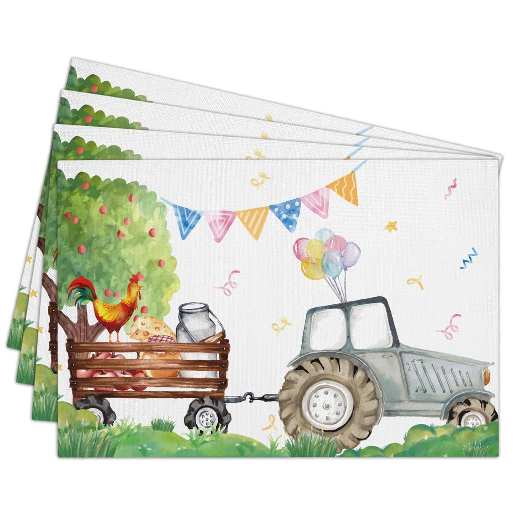 Cotton Linen Waterproof Placemats Set of 4, Baby & Kids Dining Mat Colorful You are My Sunshine Table Mats