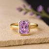 Emerald Cut Amethyst Solitaire Ring – Yellow Gold Plated Bezel Setting, Engagement Wedding Jewellery Gift for Women