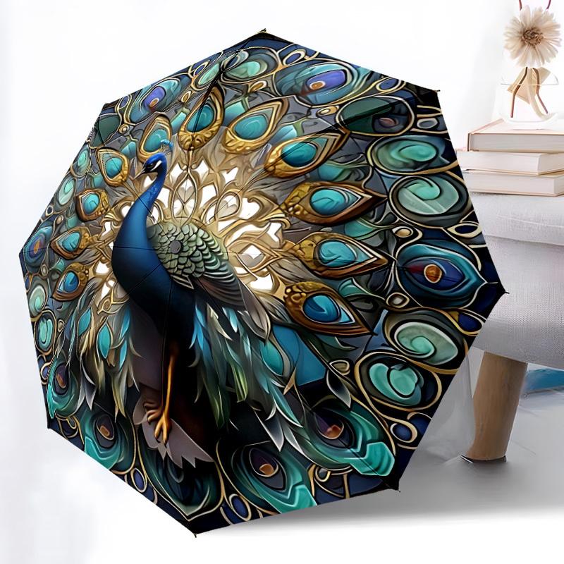1pc Peacock Artwork Automatic Opening/Closing Umbrella with Operation & Windproof Canopy yy260311013