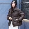 Winter popular knitted lapel short PU leather cotton-padded clothes women's warm cotton-padded clothes versatile cotton-padded jackets women's jackets
