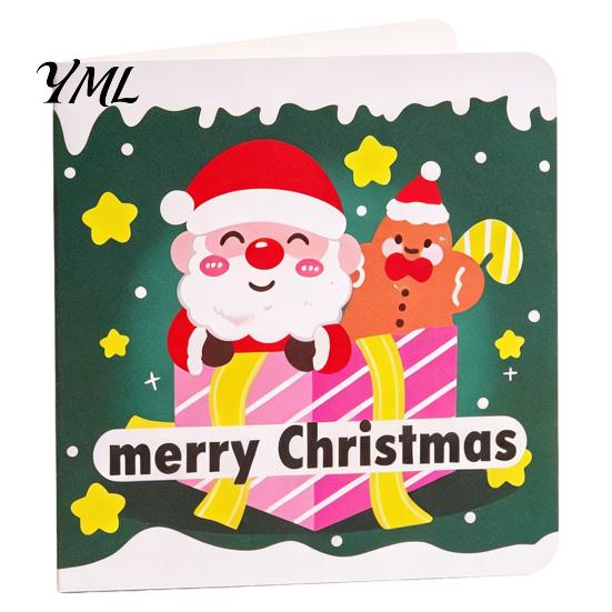 Christmas Party Favors 10Pcs Merry Greeting Cards Set, Folding Cartoon Blank Foldable Note Cards, Festive Blessing for Holiday Gift