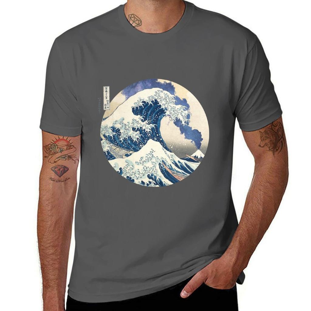 Great Wave Off Kanagawa Erupting Tshirt Classic Crew Neck Cotton Tshirt