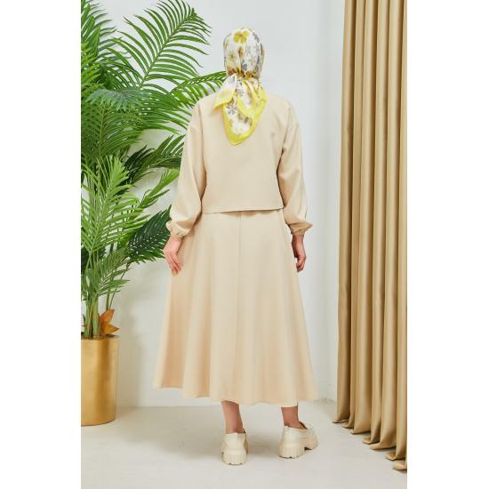 Женский хиджаб с карманом на пуговицах и эластичной расклешенной юбкой с манжетами