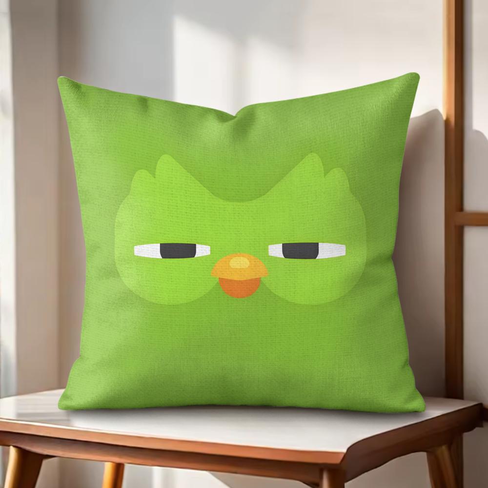 DDuolingo Owl DDuo Cushion Cover Natural Linen Organic Fabric DoubleSided Printing Couch Pillow Covers Home Decor