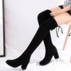 Модные осенние женские сапоги выше колена на толстом каблуке, новые высокие сапоги до бедра для женщин, туфли на каблуке, вечерние женские сапоги