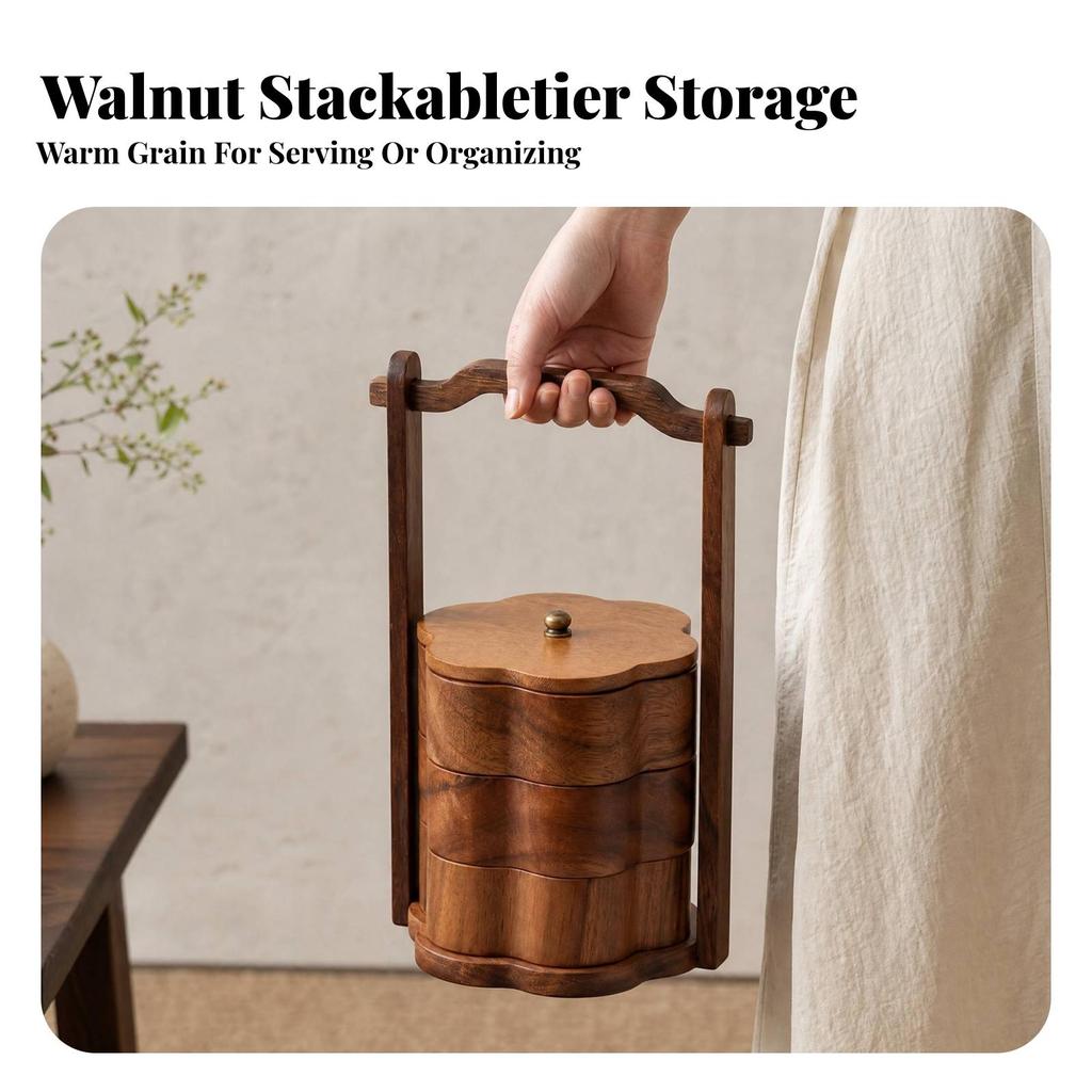 Stacked Serving Box with Handle Portable for Afternoon Tea, Families