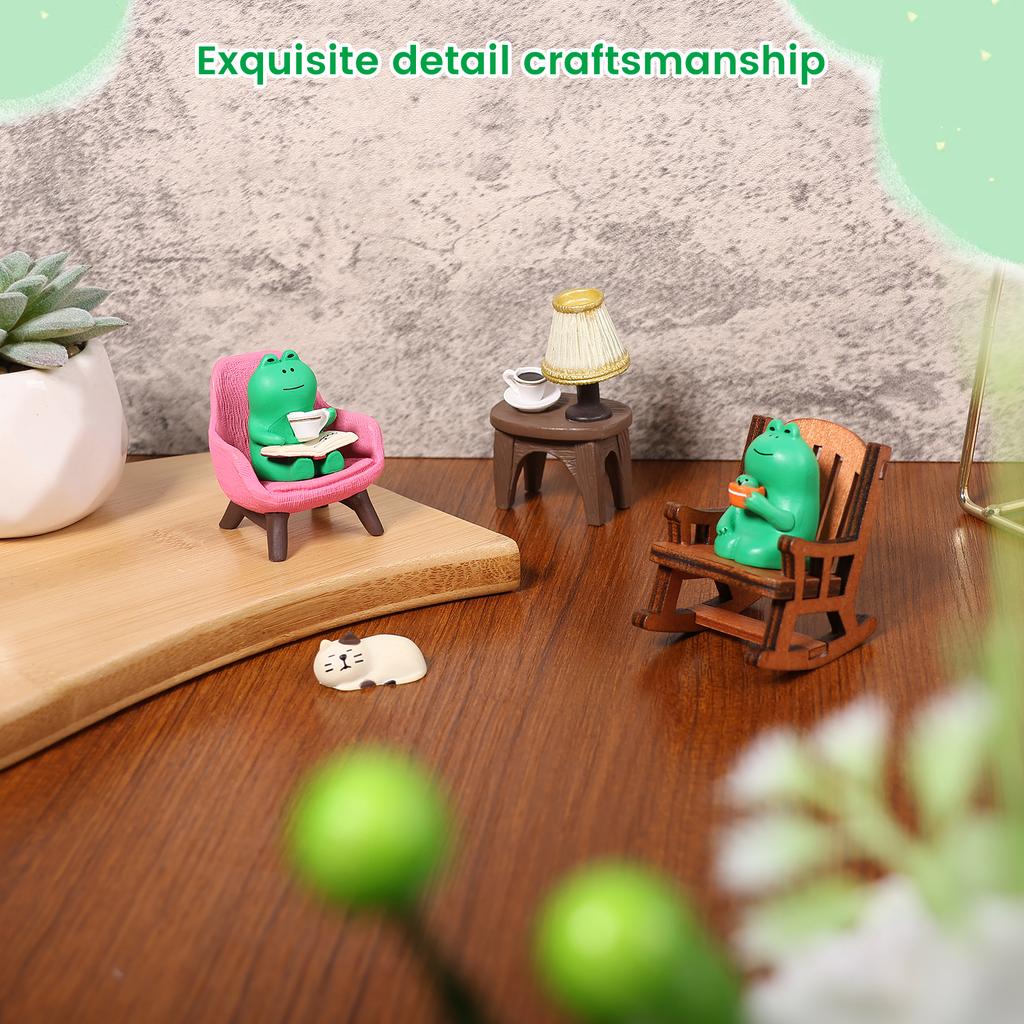 Cute Frog Cat Animal Ornaments Resin Miniature Figurines Simulation Ornament Decor for Home Office Desktop Bookshelf Decoration