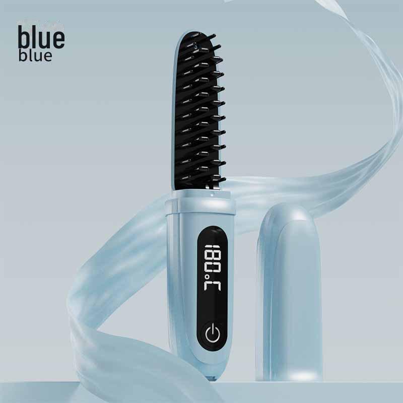 Беспроводная расческа для волос с отрицательными ионами: Двойное применение: выпрямление и завивка, безопасно для сухих и влажных волос, портативное и не повреждает волосы.