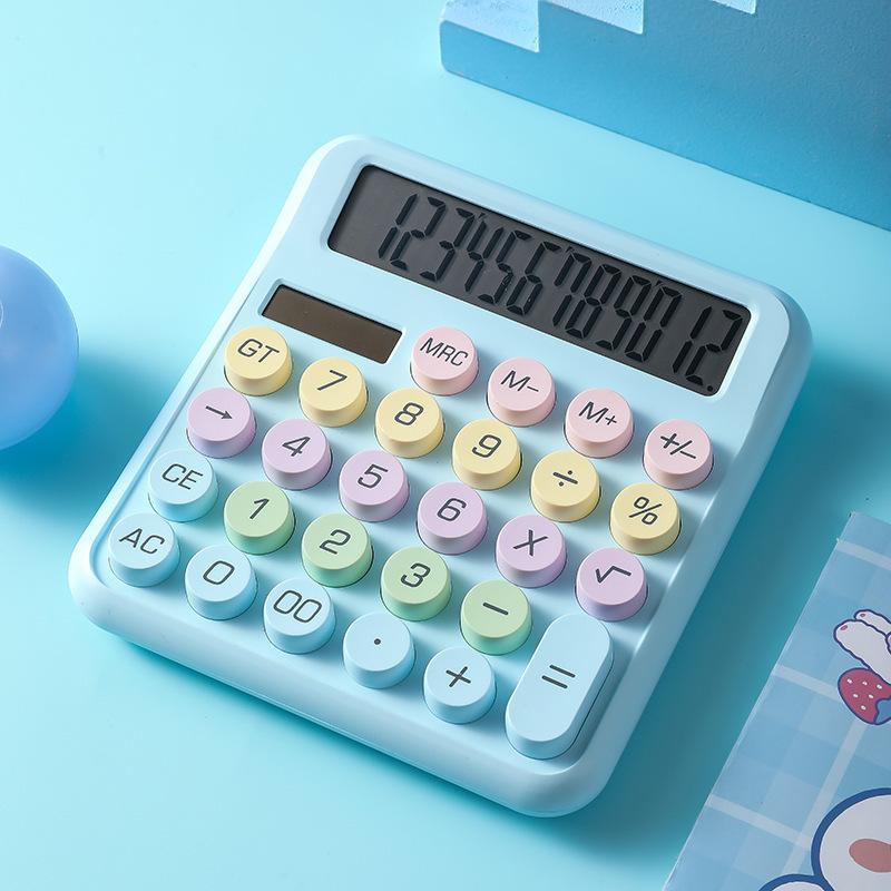 Dopamine Color Silent Calculator, Solar Dual Power, 12-Digit Large Screen Student Office Finance Calculator