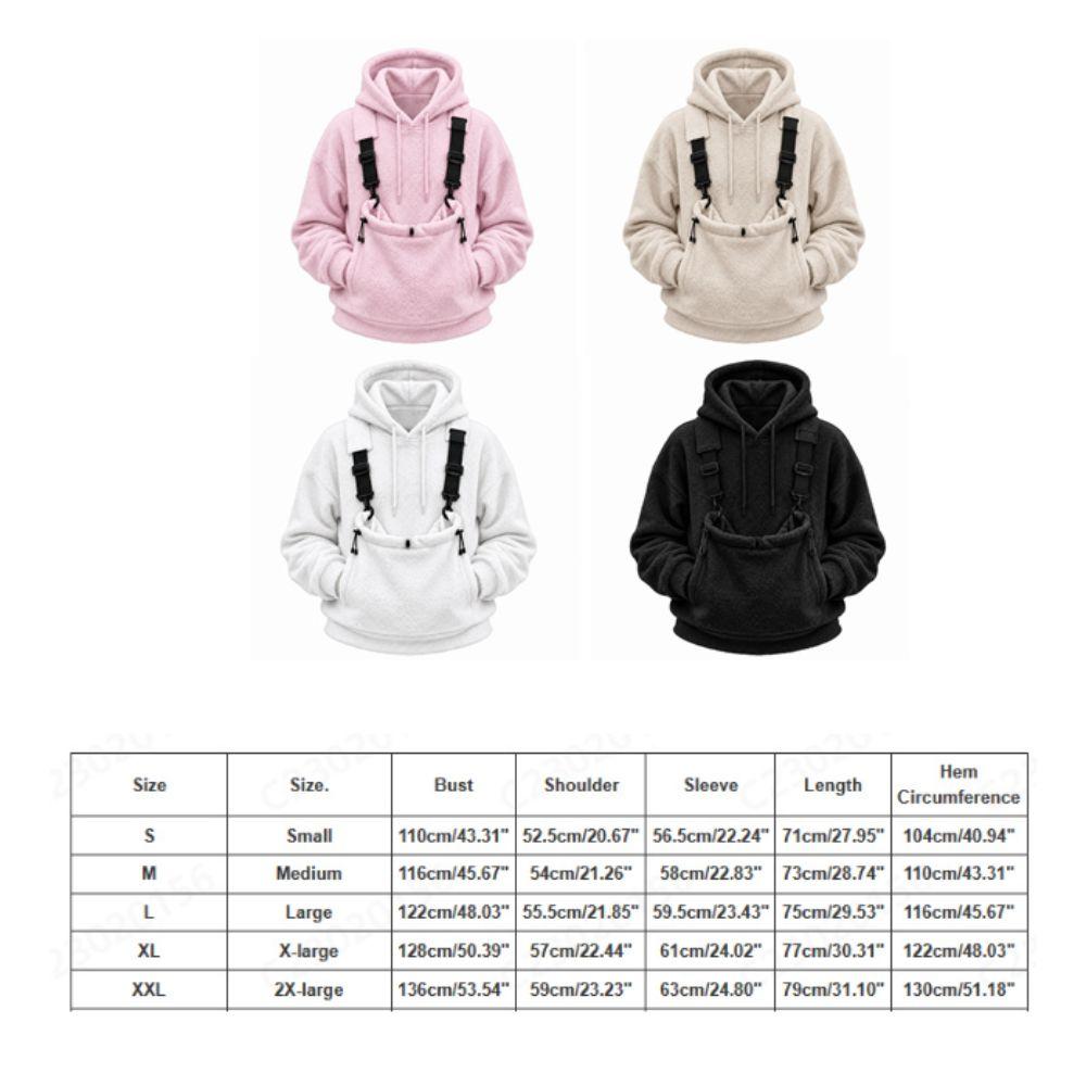 Adjustable Safety Straps Pet Carrier Hoodie Solid Color Loose Fitting Kangaroo Pocket Hoodie Cozy Warm Hooded Sweatshirt Casual