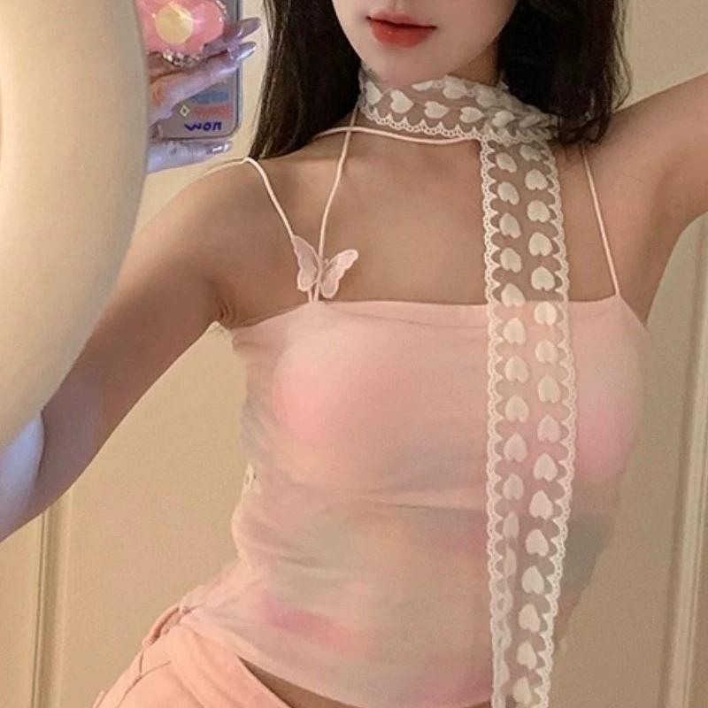 Y2K Women Narrow Long Scarf Solid Color Silk Black Bag Ribbon Headbands Choker Floral Lace Scarf