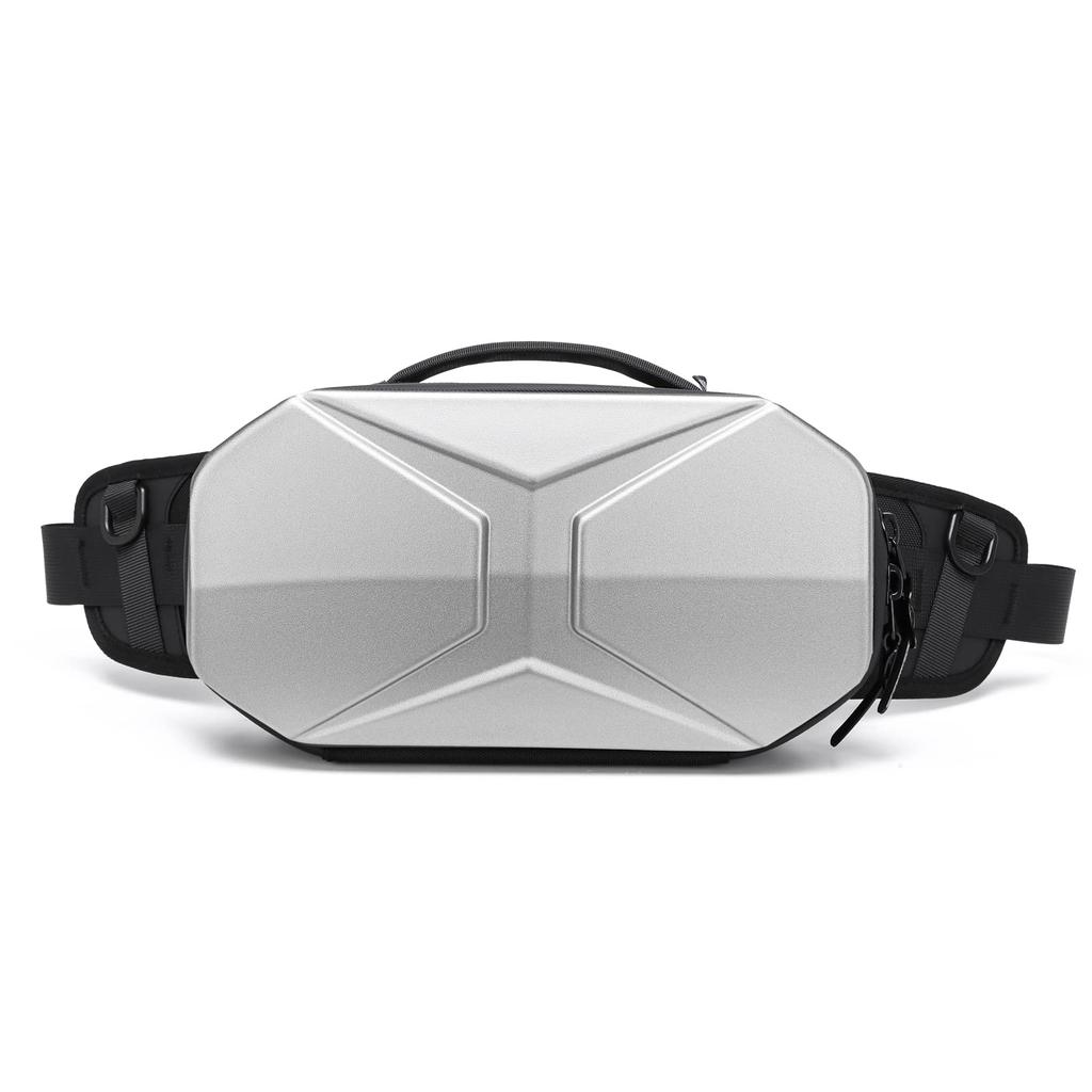 FANDARE Waterproof Waist Stylish Waist Pouch with USB Charging Compatible with Crossbody Popular for and Outdoor Silver Men's Bag, Port, 7.9-inch