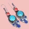 Exquisite Sterling Silver Nepalese Tribal Earrings with Multi-colored Stones