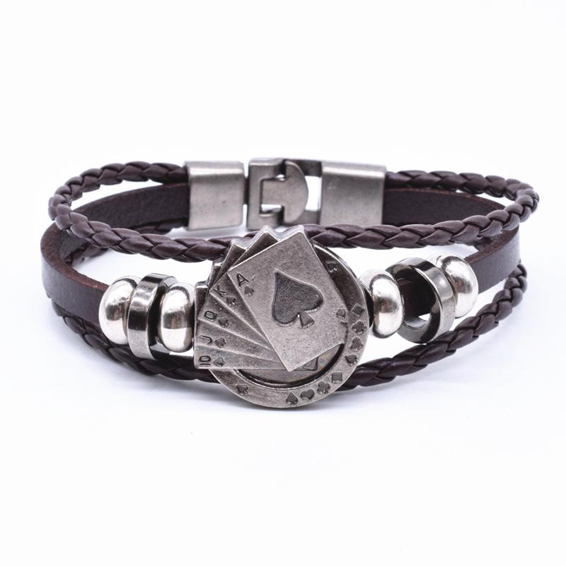 New Retro Men Playing Cards Raja Vegas Charm Bracelets Bangles Multilayer Braided Leather Friendship Jewelry Gift