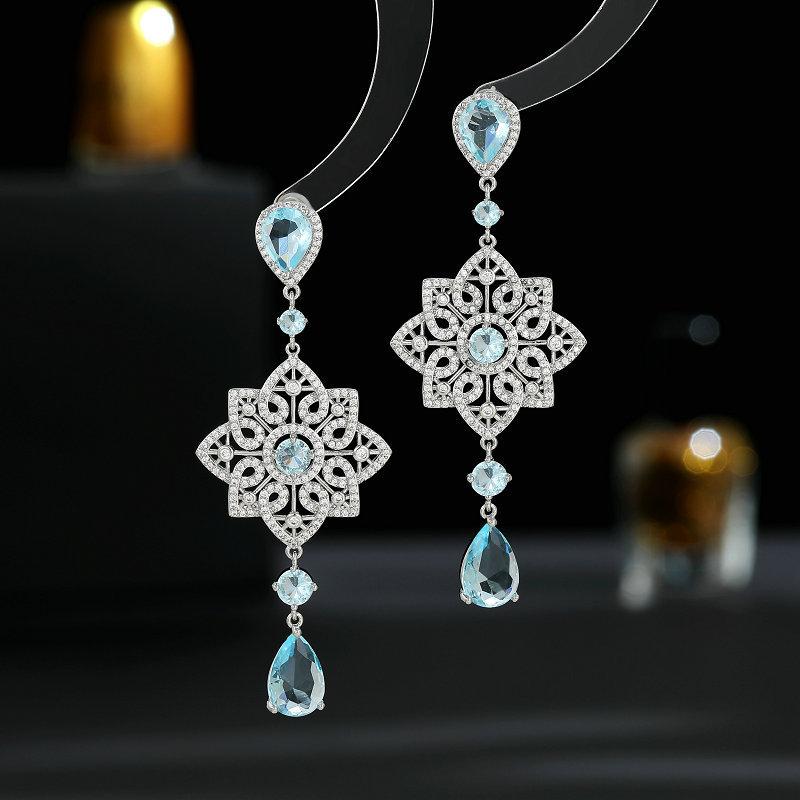 Легкие роскошные серьги высокого класса для свадебного банкетного платья с длинными ажурными серьгами в форме капель воды