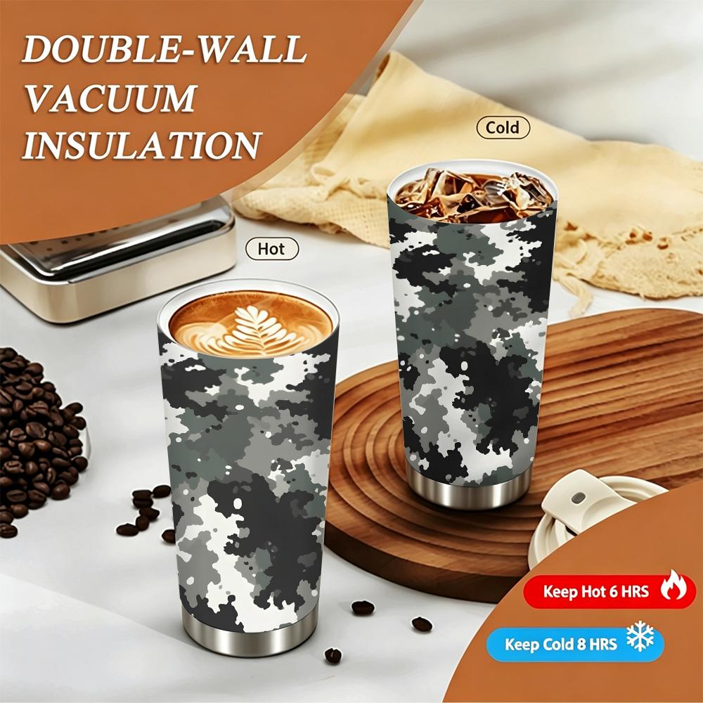Camouflage Pattern Stainless Steel Insulated Coffee Tumbler Vacuum Travel Mug Leakproof Cup for Outdoor Camping Office Daily Use