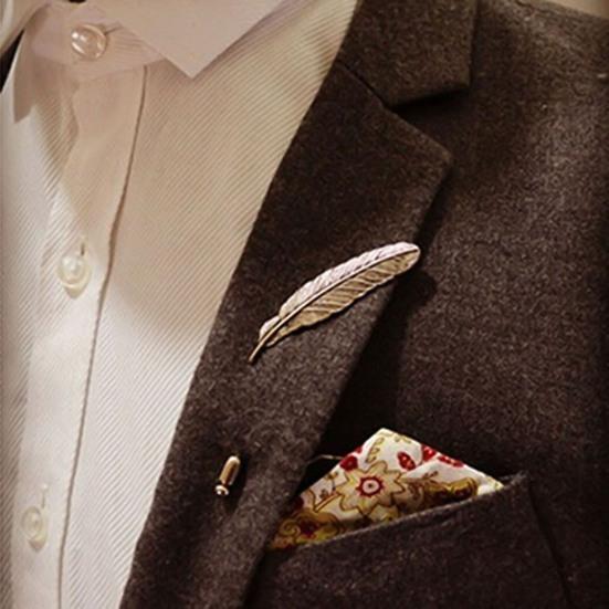 Brooch Elegant Decorative Vintage Men Feather Lapel Pin for Suit