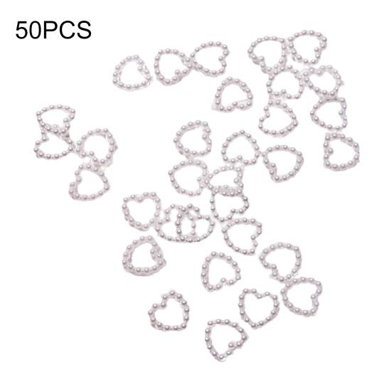 50 шт., декор для ногтей «сделай сам», невыцветающий блеск, трехмерное сердце, полый дизайн, маникюр с искусственным жемчугом, очаровательный маникюр