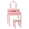 VidaXL Vanity Set with Stool Pink 75x69x140 Cm Paulownia